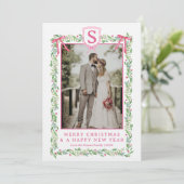 Grandmillennial Evergreen Swag met Bogen | Foto Kaart (Staand voorkant)