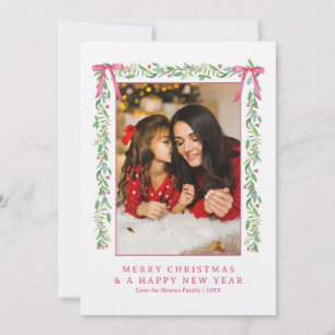 Grandmillennial Evergreen Swag met Bogen Foto Kaart