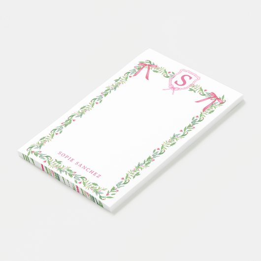 Grandmillennial Evergreen Swag met Monogram Post-it® Notes (Schuin)
