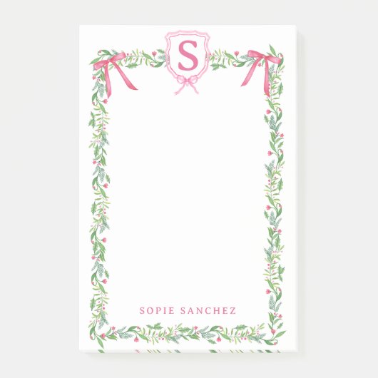 Grandmillennial Evergreen Swag met Monogram Post-it® Notes (Voorkant)