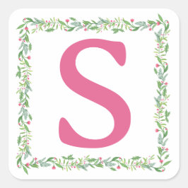 Grandmillennial Evergreen Swag | Monogram Vierkante Sticker