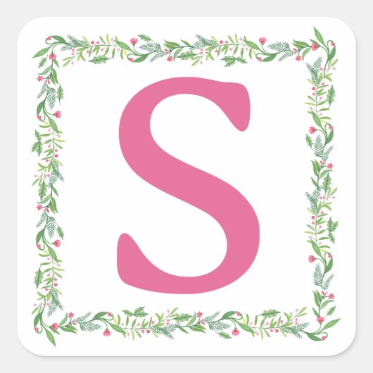 Grandmillennial Evergreen Swag | Monogram Vierkante Sticker (Voorkant)