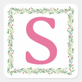 Grandmillennial Evergreen Swag | Monogram Vierkante Sticker