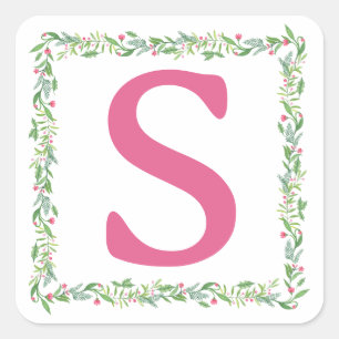 Grandmillennial Evergreen Swag Monogram Vierkante Sticker