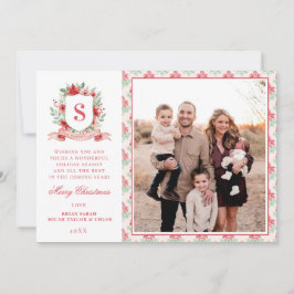 Grandmillennial Floral Crest | Christmas Monogram Feestdagenkaart