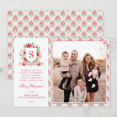 Grandmillennial Floral Crest | Christmas Monogram Feestdagenkaart (Voorkant / Achterkant)