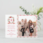 Grandmillennial Floral Crest | Christmas Monogram Feestdagenkaart (Staand voorkant)