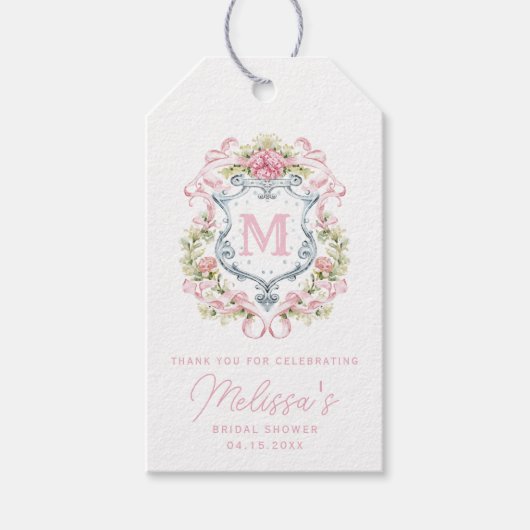 Grandmillennial Floral Crest Monogram | Bruids Cadeaulabel (Voorkant)