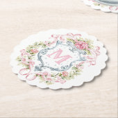 Grandmillennial Floral Crest Monogram | Bruids Kartonnen Onderzetters (Gekanteld)