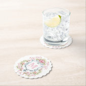Grandmillennial Floral Crest Monogram | Bruids Kartonnen Onderzetters (Insitu)