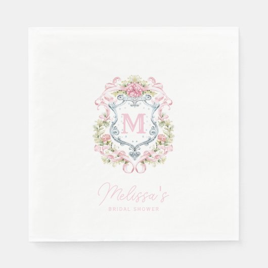 Grandmillennial Floral Crest Monogram | Bruids Servet (Voorkant)