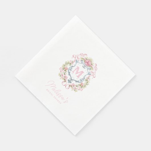Grandmillennial Floral Crest Monogram | Bruids Servet (Hoek)