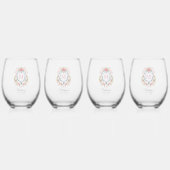 Grandmillennial Floral Crest Monogram | Bruids Wijnglas Zonder Voet (Voorkant)