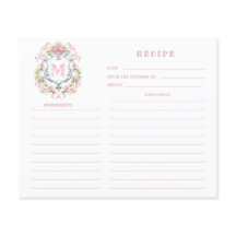 Grandmillennial Floral Crest Monogram Recept Kaart