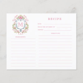 Grandmillennial Floral Crest Monogram Recept Kaart