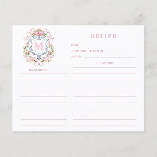 Grandmillennial Floral Crest Monogram Recept Kaart (Voorkant)