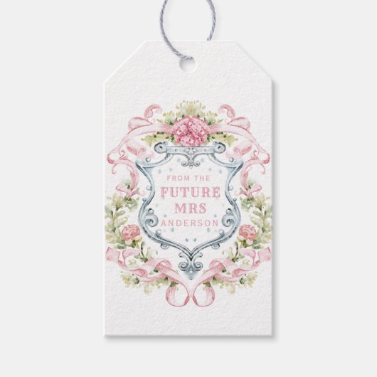 Grandmillennial Floral Crest | toekomstige mevrouw Cadeaulabel (Voorkant)