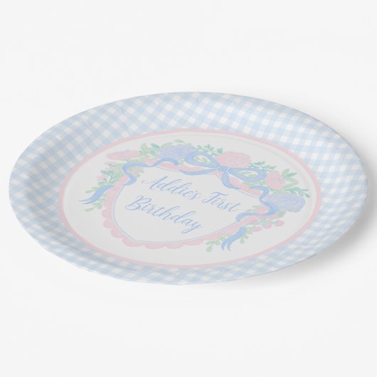 Grandmillennial Floral Gingham Preppy Paper Bord (Gekanteld)