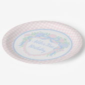 Grandmillennial Floral Gingham Preppy Verjaardag Papieren Bordje (Gekanteld)