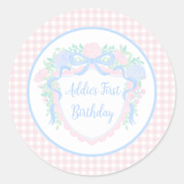 Grandmillennial Floral Gingham Preppy Verjaardag Ronde Sticker