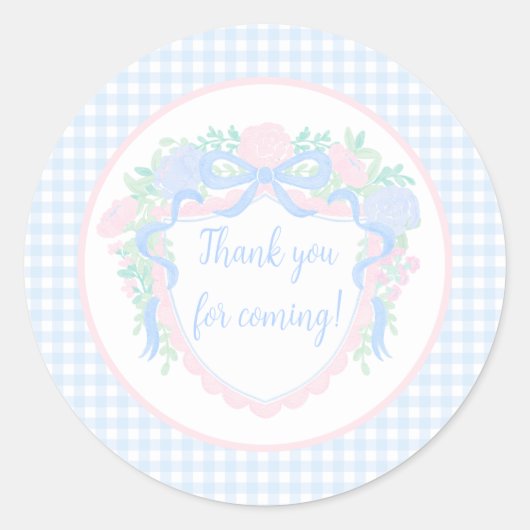 Grandmillennial Floral Gingham Preppy Verjaardag Ronde Sticker (Voorkant)