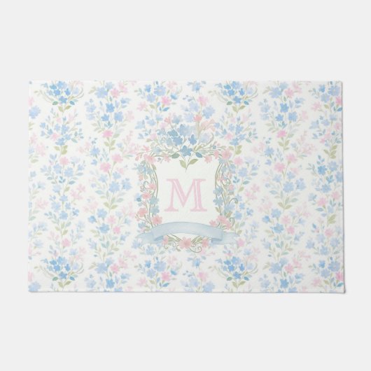 Grandmillennial Floral Monogram Personalized Deurmat (Voorkant)
