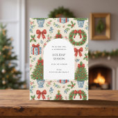 Grandmillennial Floral Pine Trees Bow Holiday Kaar