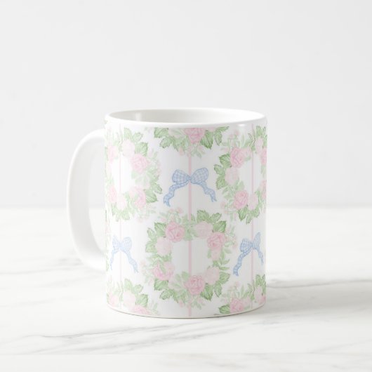 Grandmillennial Floral Wreaths Mok Gingham Bows (Voorkant links)