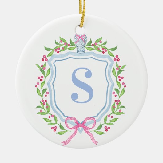 Grandmillennial Ginger Jar Crest Monogram Keramisch Ornament (Voorkant)