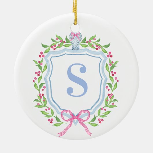 Grandmillennial Ginger Jar Crest Monogram Keramisch Ornament (Achterkant)