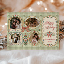 Grandmillennial Gingham Folk Art 4 Foto's Kerstmis