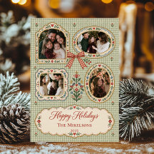 Grandmillennial Gingham Folk Art 4 Foto's Kerstmis