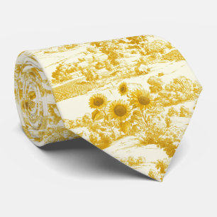 Grandmillennial Gouden Zonnebloem Toile Patroon Stropdas