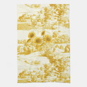 Grandmillennial Gouden Zonnebloem Toile Patroon Theedoek