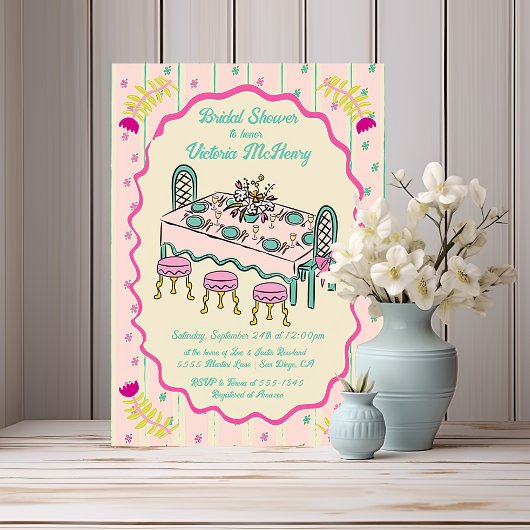 Grandmillennial Hand getrokken tafel Vrijgezellenf Kaart