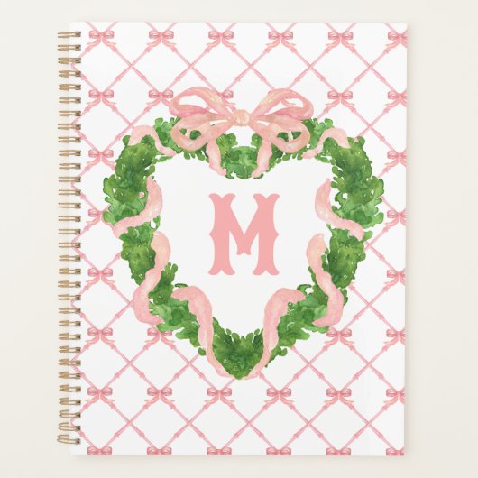 Grandmillennial Hartkrans Monogram Bamboe & Boog Planner (Voorkant)