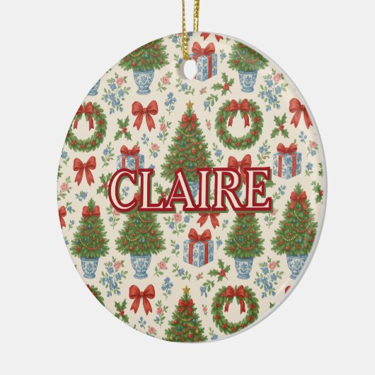 Grandmillennial Holiday Classic Elegant Bow Keramisch Ornament (Links)