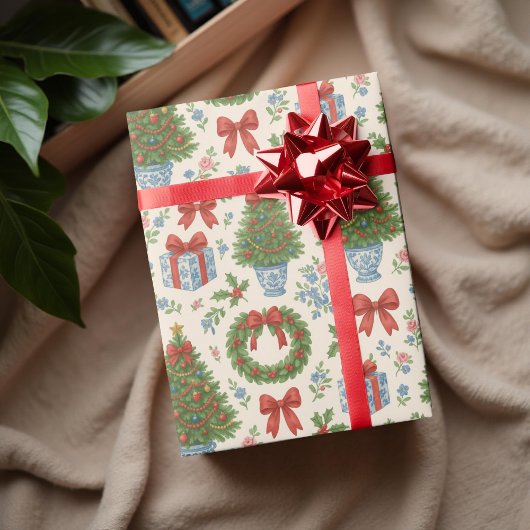 Grandmillennial Holiday Classic Waterverf Floral Cadeaupapier