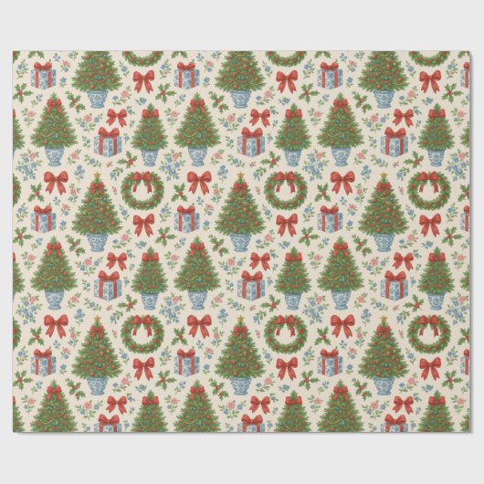 Grandmillennial Holiday Classic Waterverf Floral Cadeaupapier (Vlak)