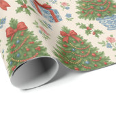 Grandmillennial Holiday Classic Waterverf Floral Cadeaupapier (Rol Hoek)