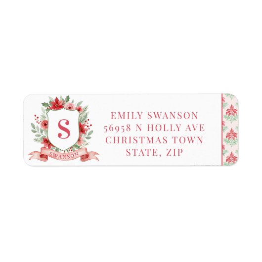 Grandmillennial Holiday Crest | Christmas Monogram Etiket (Voorkant)