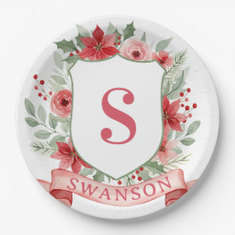 Grandmillennial Holiday Crest | Christmas Monogram Papieren Bordje