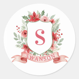 Grandmillennial Holiday Crest | Christmas Monogram Ronde Sticker