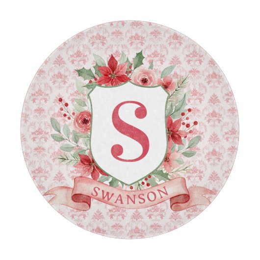 Grandmillennial Holiday Crest | Christmas Monogram Snijplank (Voorkant)