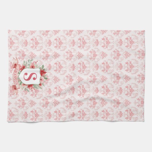 Grandmillennial Holiday Crest | Christmas Monogram Theedoek (Horizontaal)