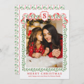 Grandmillennial Holly Christmas Monogram Kaart (Voorkant / Achterkant)