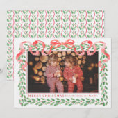 Grandmillennial Holly Christmas Ribbon Kaart (Voorkant / Achterkant)