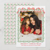 Grandmillennial Holly Christmas Ribbon Kaart (Voorkant / Achterkant)