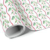 Grandmillennial Holly Christmas Stripe Cadeaupapier (Rol Hoek)