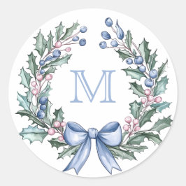 Grandmillennial Holly Kerstmis Monogram Ronde Sticker